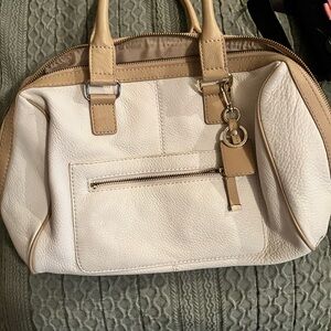 Calvin Klein Women's Two-Tone Cream & Tan Leather Satchel